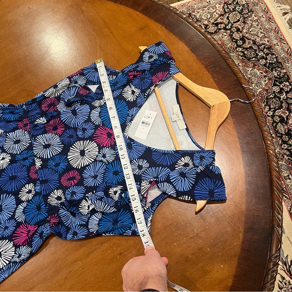 NWT $90 Ann Taylor LOFT Firework Print Swing Dress Sailor Navy Small Sleeveless - Picture 14 of 16